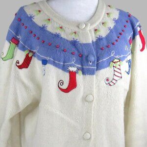 Croft & Borrow Embroidered Embellished Christmas Holiday Cardigan Size PL (C2066